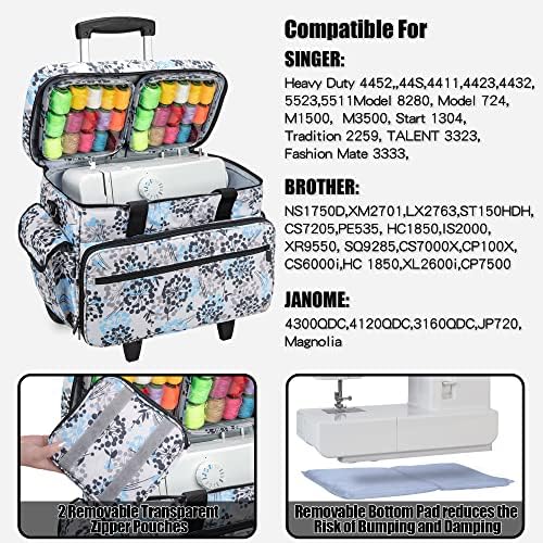 Teamoy Sewing Machine Trolley Bag, Detachable Trolley Case on Wheels with Bottom Wood Pad, Compatible with Singer, Brother and Most Standard Machines and Accessories