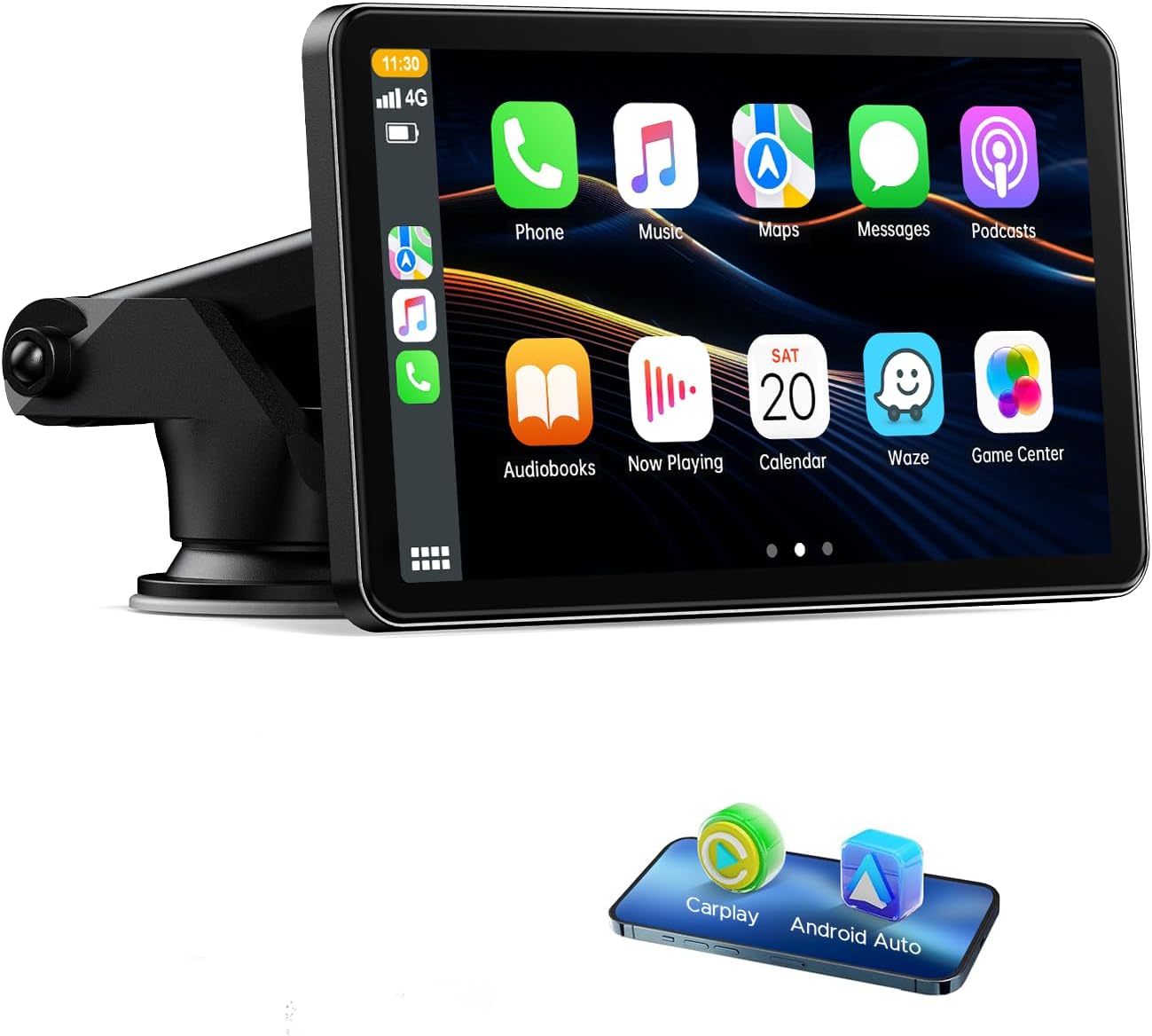 LAMTTO 7 inch Carplay Screen for Apple Carplay Android Auto Wireless, Mirror Link, Live Navigation, Siri G00gle Voice Assistant, Touchscreen, Bluetooth 5.0, AUX, FM
