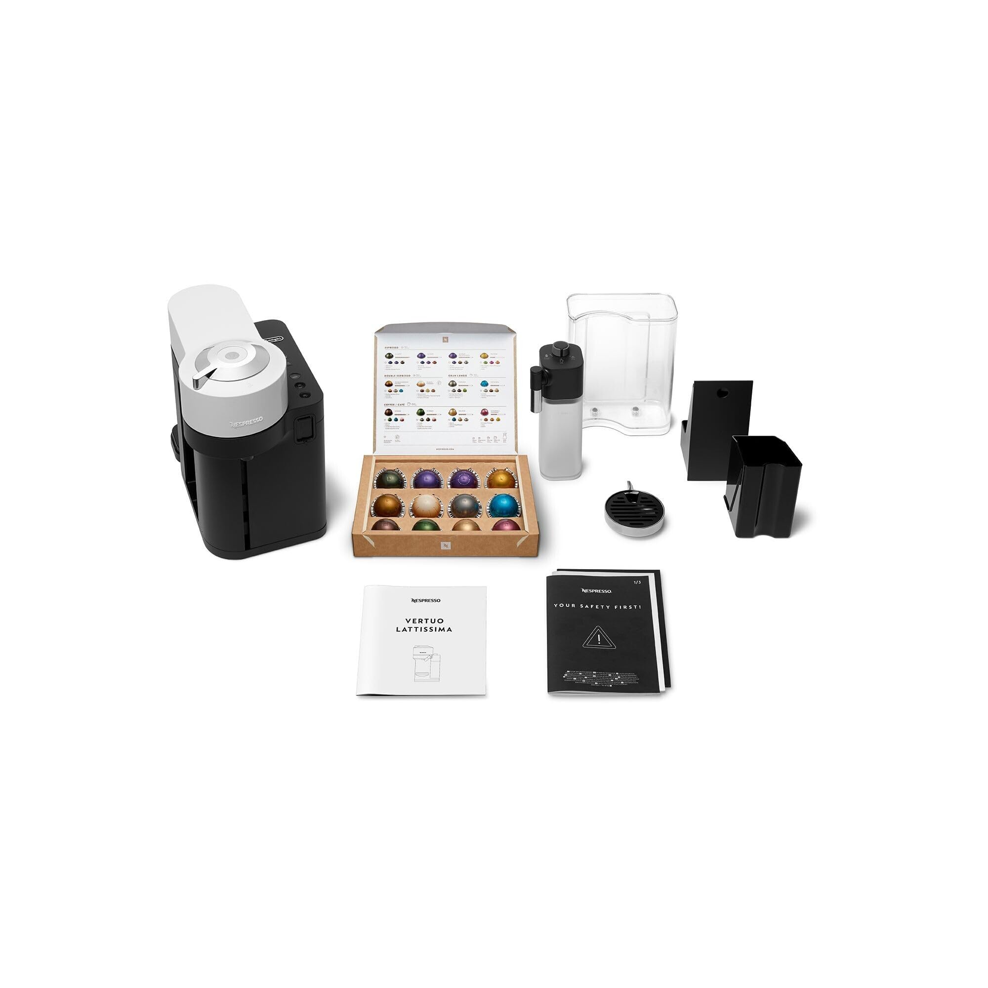 Nespresso Vertuo Lattissima Coffee Machine by De'Longhi for Vertuo Coffee Pods, Latte, Cappuccino, Integrated Milk Frother, Starter Capsule Set Included, ENV300.B, Black