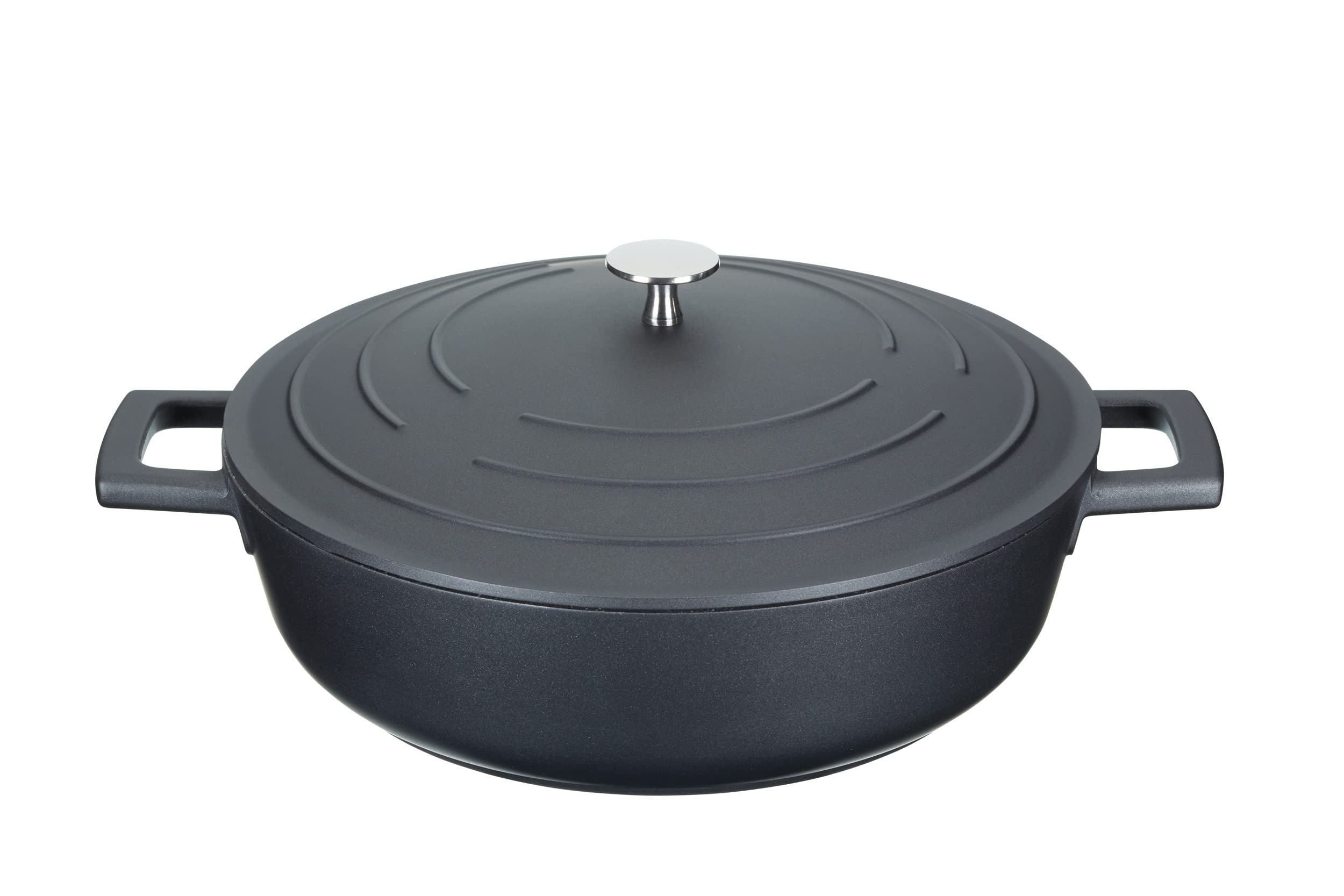 MasterClass Casserole Dish With Lid, Medium 4L/24 cm, Lightweight Cast Aluminium, Induction Hob And Oven Safe, Black