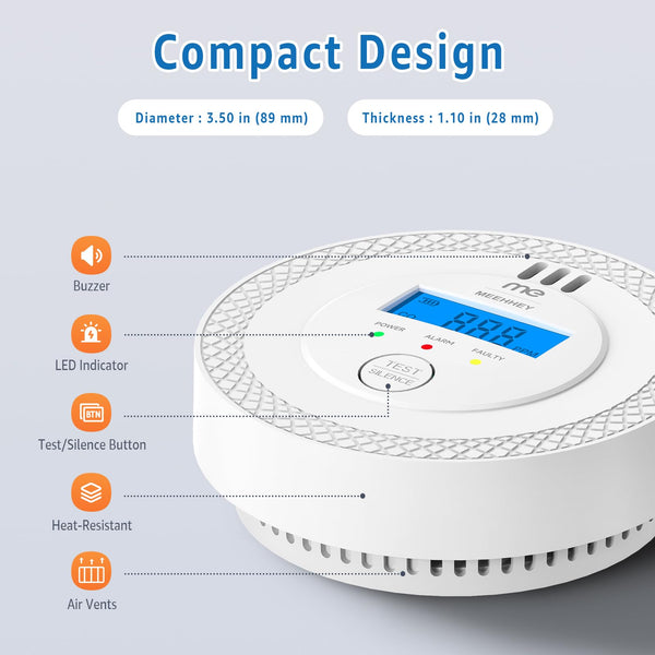 MEEHHEY Carbon Monoxide Detector, Carbon Monoxide Alarm, CO Alarm with Digital Display and Test Button, CO Detector Monitor with Replaceable Battery, Ten Years Alarm Sensor Life, AA Battery Powered