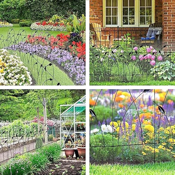 Thealyn Metal Decorative Garden Fence Panels, 82cm.H x 50cm.W (10 Panels, Total Length 4.9m) No Dig Fence Rustproof Wrought Iron Landscape Fencing for Flower Bed, Trees, Animal Barrier, Black