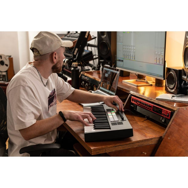 Novation Launchkey Mini 25 [MK4] — Portable 25 Mini-Key, USB, MIDI Keyboard Controller with DAW Integration. Chord Mode, Scale Mode, Drum Pads, and Arpeggiator. Includes Music Creation Software Bundle