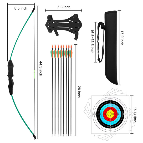 Dostyle Recurve Bow and Arrows Set Teenagers Archery Beginner Gift for Outdoor Archery Training (Green)