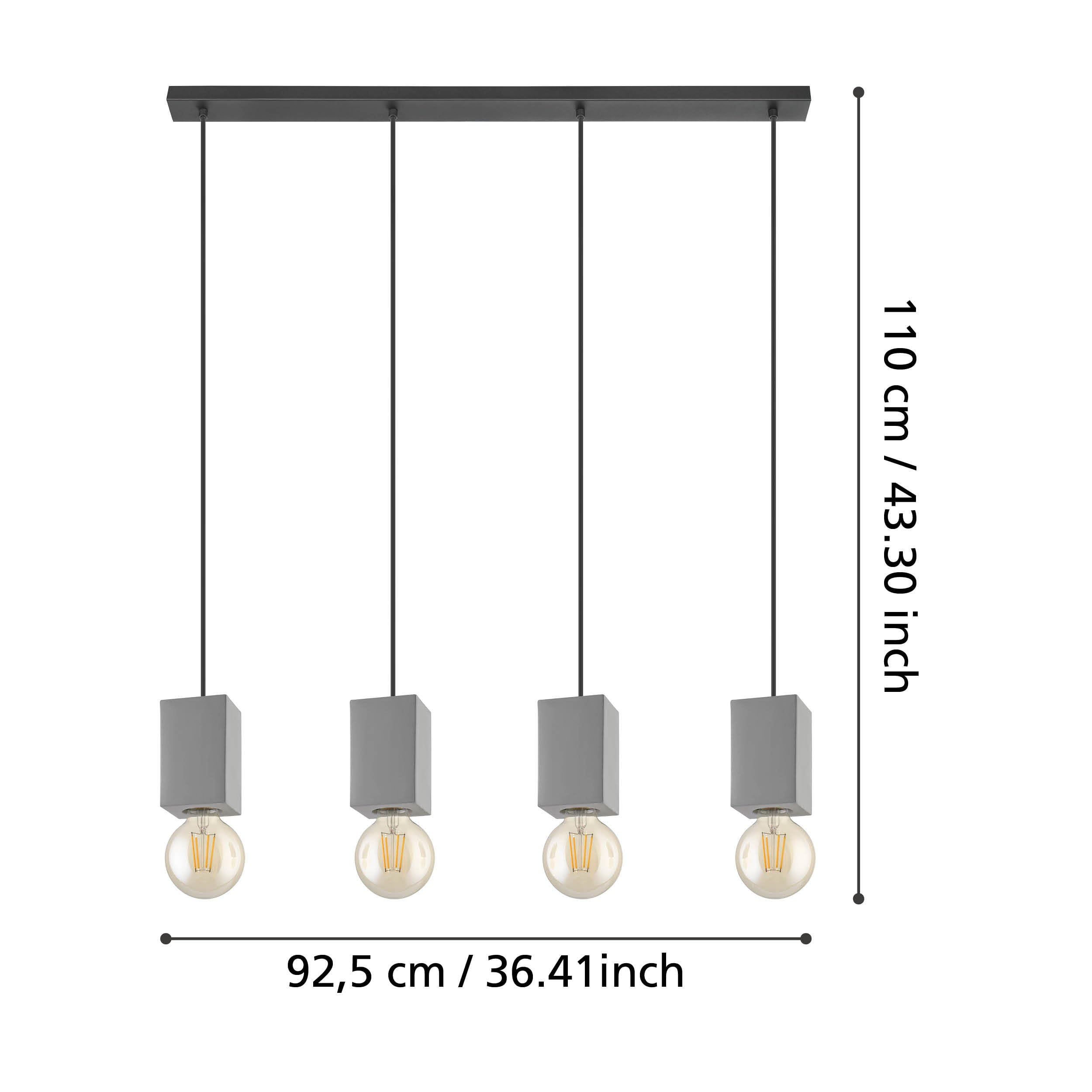 EGLO pendant lamp Prestwick 3, 4-light pendant lamp modern, industrial, pendant lamp made of concrete in grey and metal in black, dining table lamp,