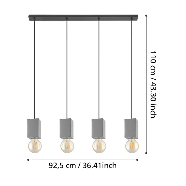 EGLO pendant lamp Prestwick 3, 4-light pendant lamp modern, industrial, pendant lamp made of concrete in grey and metal in black, dining table lamp,