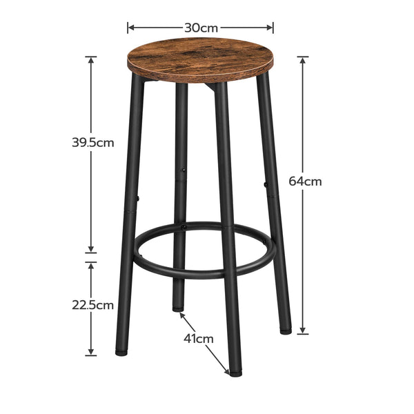 HOOBRO Bar Stools Set of 2, Breakfast Round Bar Chairs with Footrest, Pub Stools, Sturdy Metal Frame, for Dining Room, Kitchen, Party, Industrial,