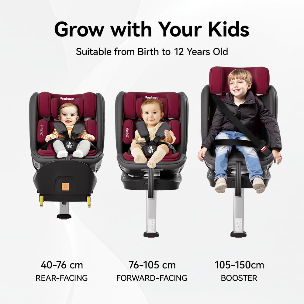 360 Car Seat with ISOFIX - for Newborn to 12 Years Children, i-Size (ECE R129/E4) Rotating Swivel Baby Car Seat,Group 0+1/2/3 (40-150cm),Rear Facing for Longer from Birth to 4 Years.Black.