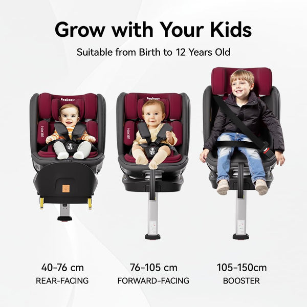 360 Car Seat with ISOFIX - for Newborn to 12 Years Children, i-Size (ECE R129/E4) Rotating Swivel Baby Car Seat,Group 0+1/2/3 (40-150cm),Rear Facing for Longer from Birth to 4 Years.Black.