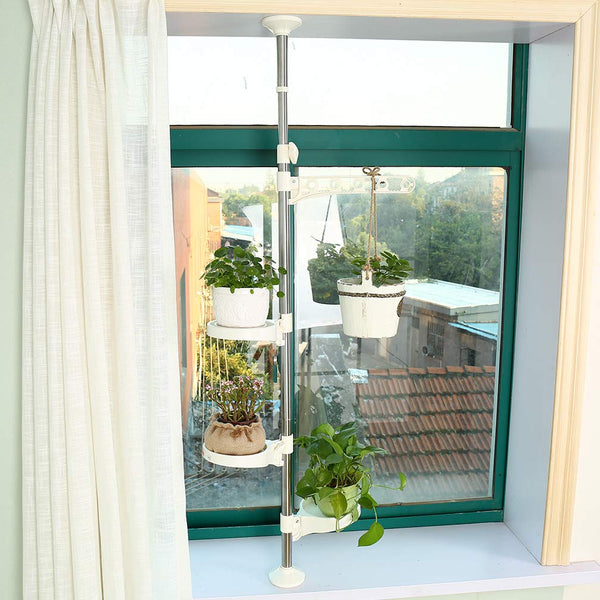 Hershii 4-Tier Indoor Plant Stand Tension Pole Corner Standing Shelf Adjustable Flower Pots Holder Display Rack for Windowsill, Bathroom Vanity -