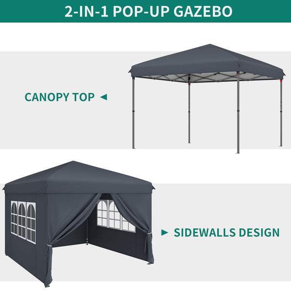 YITAHOME 3x3M Outdoor Pop Up Gazebo with Sides and Windows, Waterproof Folding Garden Canopy All Seasons Camping Gazebo Anti-UV with Adjustable Height Stakes Rope Carry & Weight Bags for Party Event