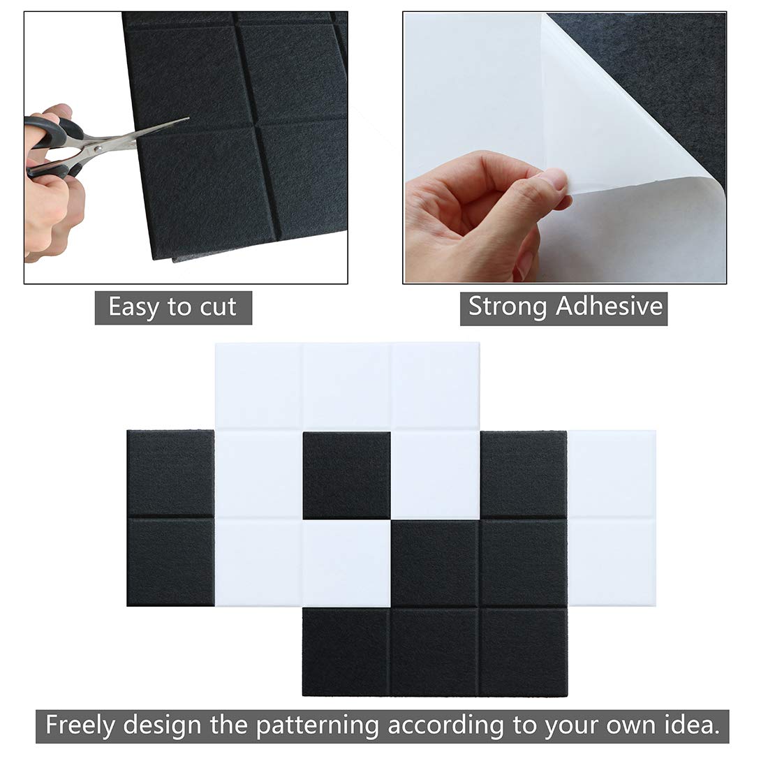 Uoisaiko Large 30x30cm Felt Board Tiles with 30 Pins, Pack of 6 Bulletin Board Notice Boards for Home Office Kitchen, Self Adhesive Pin Board Wall Tiles for Photos Memos