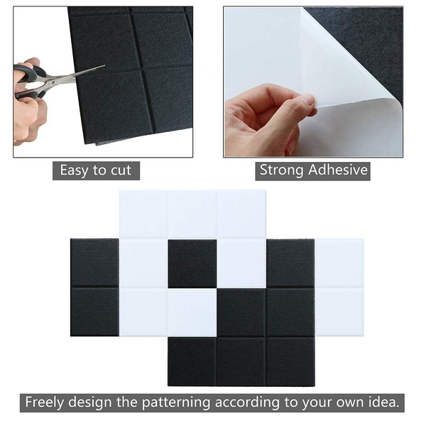 Uoisaiko Large 30x30cm Felt Board Tiles with 30 Pins, Pack of 6 Bulletin Board Notice Boards for Home Office Kitchen, Self Adhesive Pin Board Wall Tiles for Photos Memos