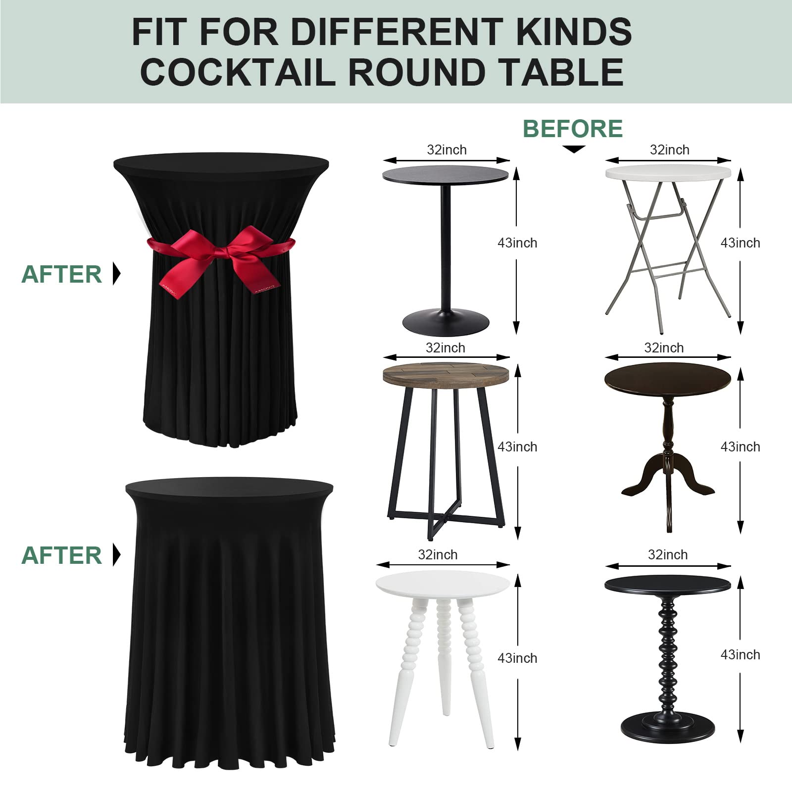 BDDC Cocktail Table Covers - 32"x 43" Cocktail Table Tablecloth with Natural Wavy Round Table Skirt Fitted High Top Table for Bar Wedding Party