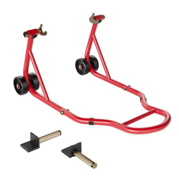 SPECSTAR Motorcycle Paddock Stand Combo 400kg Capacity Front and Rear Wheel Lift with U & L Fork Adjustable Swingarm Spool Stands for Motorbike Garage Repair Use Scissor Stand with 4 Wheels