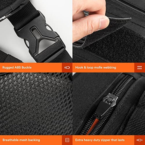 Fitdom Tactical Inspired Sports Utility Chest Pack. Chest Bag for Men with Built-in Phone Holder. This EDC Rig Pouch Vest is Perfect for Workouts, Cycling & Hiking, Black, S, Rig Fit