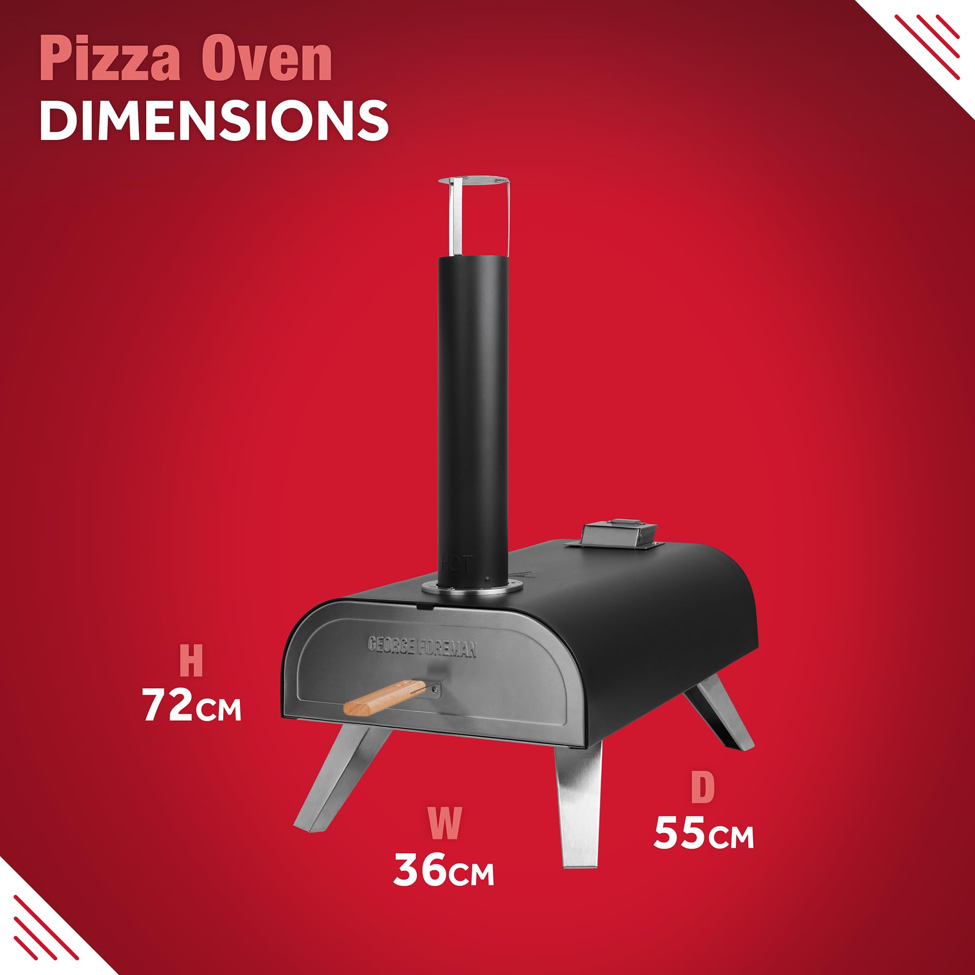George Foreman Outdoor 12 Inch Wood Pellet Portable Wood Fired Pizza Oven Stainless Steel with Paddle and Carry Bag, BBQ Oven & Smoker, Foldable Legs GFWPPO1SSPC