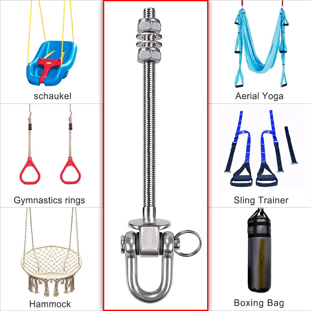 SELEWARE Heavy Duty Swing Hooks, 6 Pcs Antirust Stainless Steel Beam Hanger For Wood and Steel Beam Yoga Hammock Chair Porch Swing Sets Seat, 1800LB