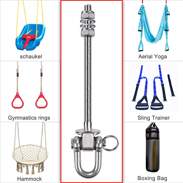 SELEWARE Heavy Duty Swing Hooks, 6 Pcs Antirust Stainless Steel Beam Hanger For Wood and Steel Beam Yoga Hammock Chair Porch Swing Sets Seat, 1800LB