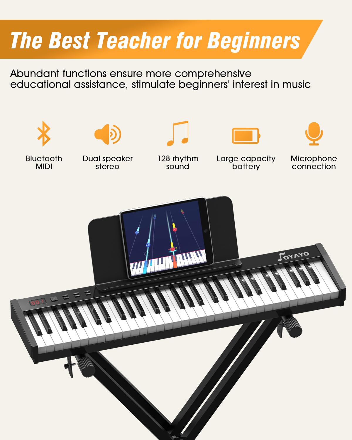 OYAYO 88 Key Digital Piano Full Size Semi-Weighted Keys, Complete Bundle Includes Double X Stand, Travel Bag, Touch Sensitivity Portable Keyboard for Beginners and Musicians on the Road