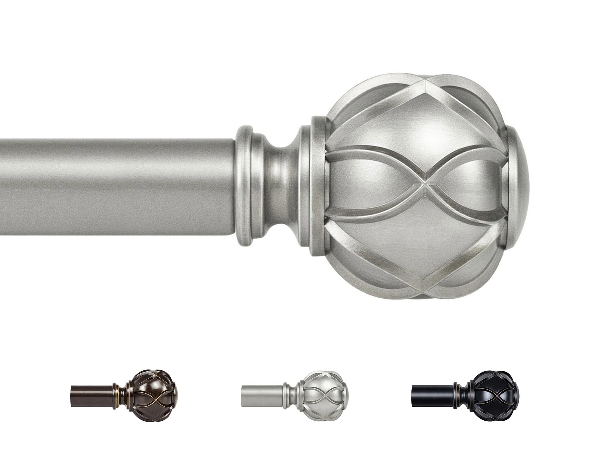 KAMANINA Curtain Poles for Eyelet Curtains 80 to 304 cm, Extendable Antique Silver Curtain Pole with Brackets, 22 mm Diameter Single Curtain Rod with