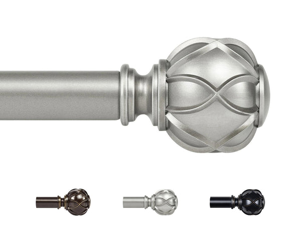 KAMANINA Antique Silver Curtain Poles for Eyelet Curtains, Adjustable Curtain Pole 80 to 365 cm, 22 mm Diameter Single Curtain Rod with Netted Texture