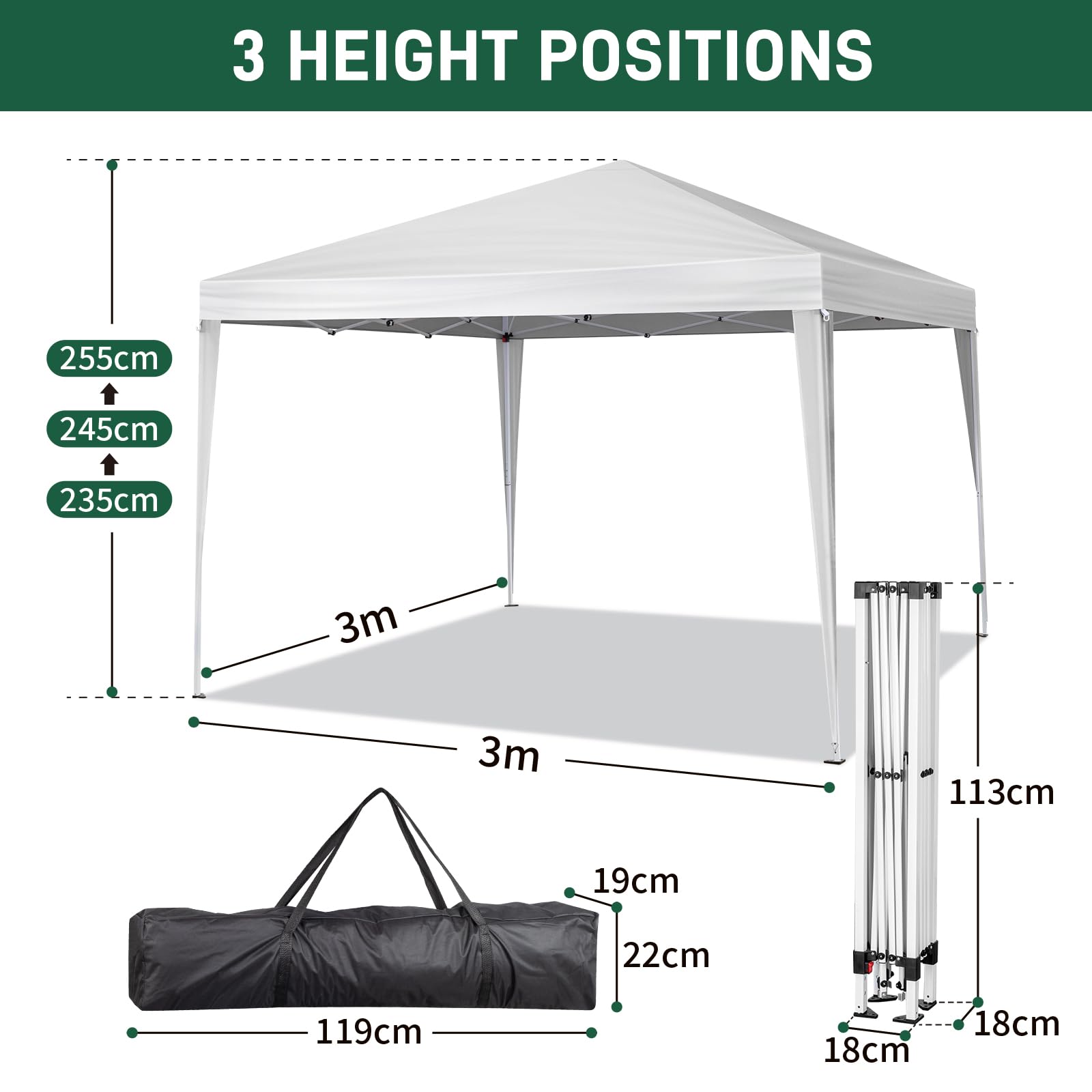 Bonnlo Pop Up Gazebo with Sides 3m x 3m, Easy Setup Instant Outdoor Canopy, Folding Garden Gazebo, Party Tent Grey