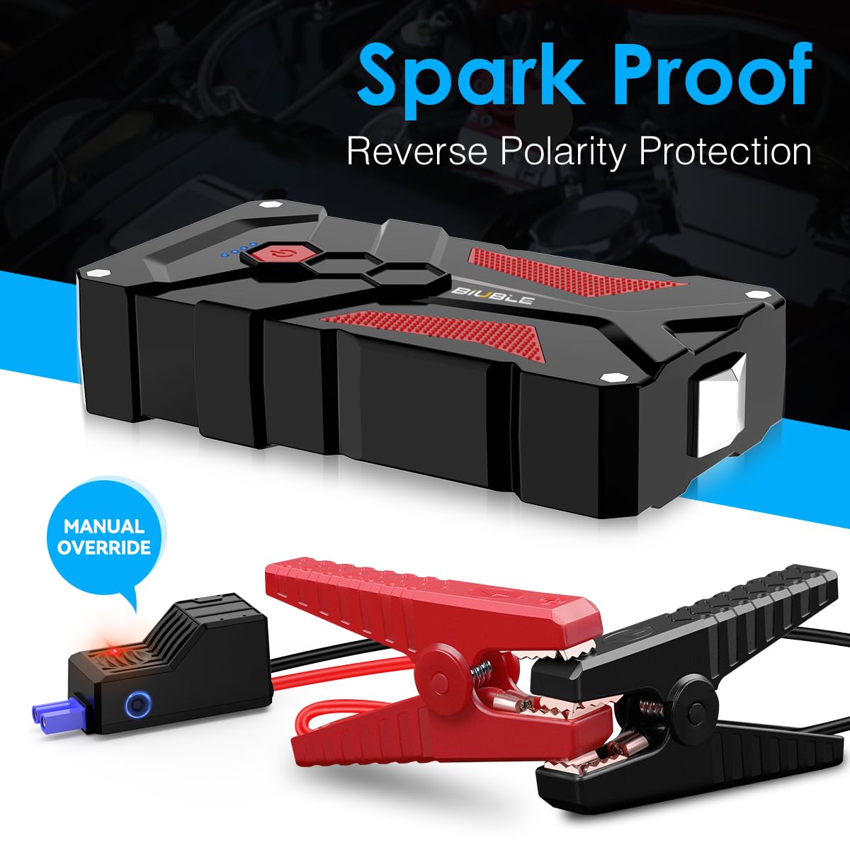 BIUBLE Jump Starter 5000A Car Battery Booster Jump Starter 12V Portable Power Pack (up to 7.0L Gas or 5.5L Diesel Engine), Car Starter Power Bank with LED Flashlight,Force Start