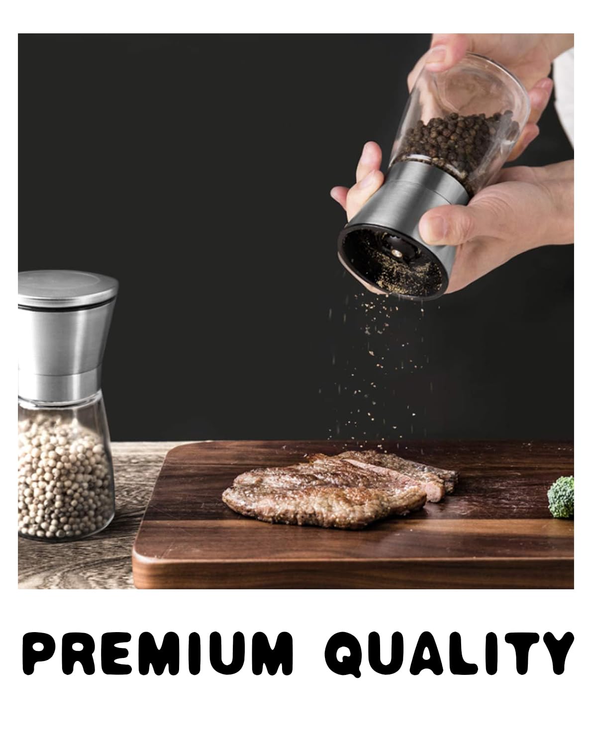 Salt and Pepper Grinder Set, Adjustable Coarseness Salt Shakers, Premium Ceramic Glass Body Salt and Pepper Mills [Without Spice Content]