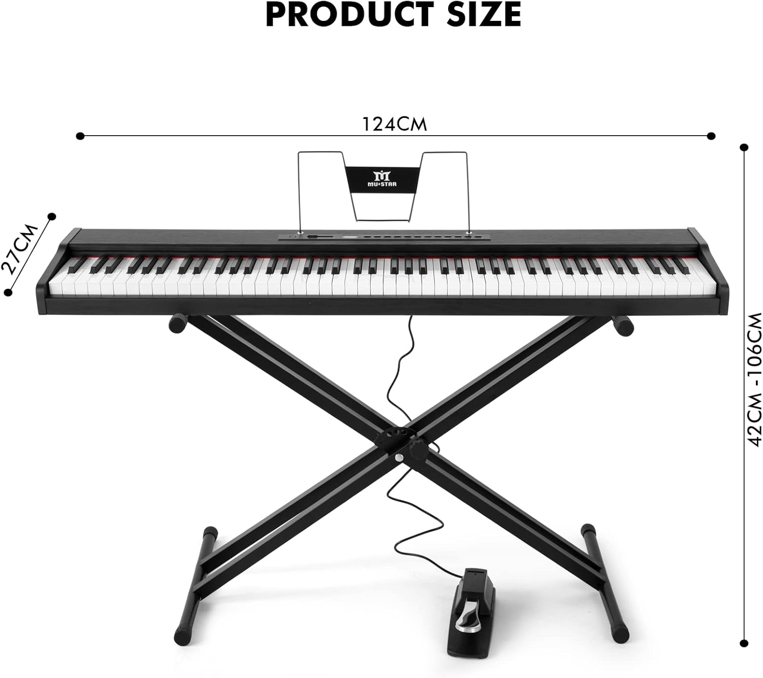 MUSTAR Digital Piano 88 Weighted Keys Hammer Action, Full Size 88 Key Piano Keyboard Weighted, Electric Keyboard Piano with Bluetooth Connection, Portable Case, Sustain Pedal, White