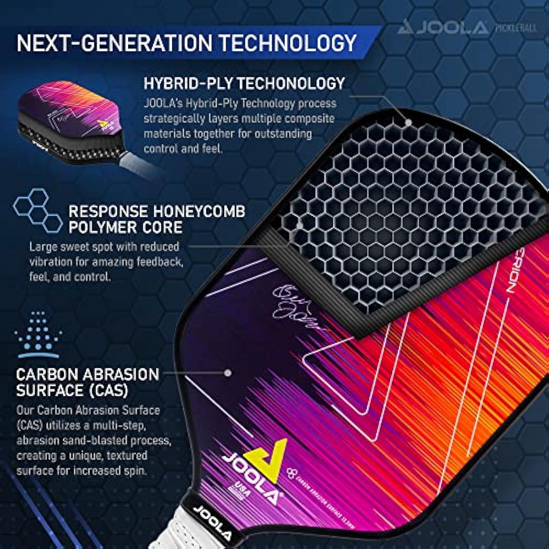 JOOLA Ben Johns Hyperion CFS Pickleball Paddle - Official Ben Johns Paddle - USAPA Approved Racket for Tournament Play - Edge to Edge Sweet Spot, Durable Max Spin Surface & Elongated Handle