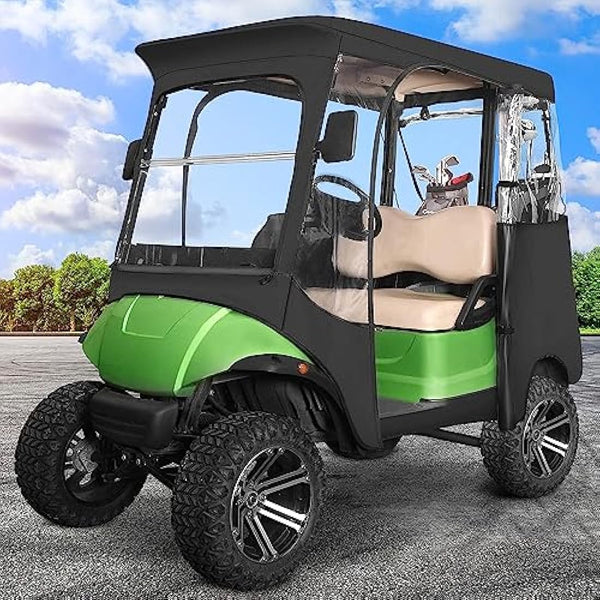 10L0L Deluxe Golf Cart Driving Enclosure 2 Seater for Yamaha G14 G16 G22 G29 Drive2 with Security Side Mirror Openings, 4-Sided HD PVC Windows Waterproof Golf Buggy Cover with Roll-up Windshield