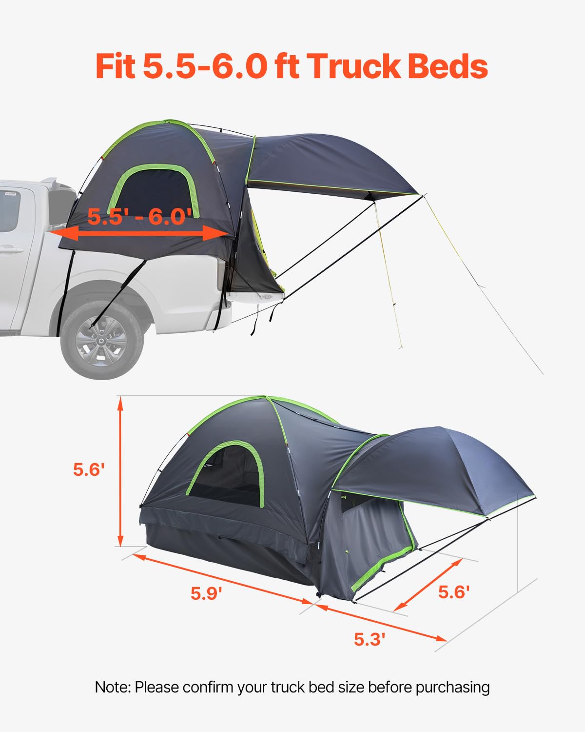 VEVOR Waterproof PU2000mm Spacious Double Layer Design, SUV Camping Tent with Shade Awning and Mesh Windows, Includes Rainfly and Storage Bag