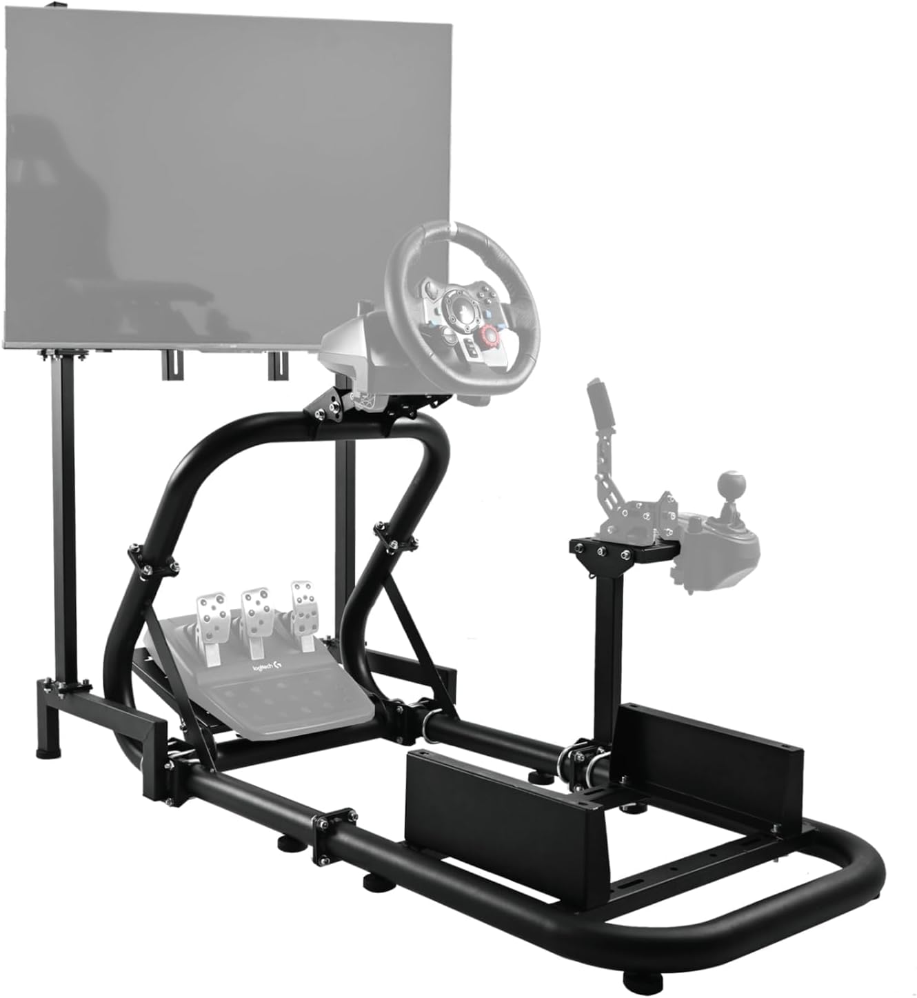 Dardoo Racing Simulator Cockpit Frame (50mm round tube) with Monitor Stand Fit for Logitech Thrustmaster Fanatec G29 G920 Racing wheel, Professional Cockpit Without Wheel Pedal and Handbrake