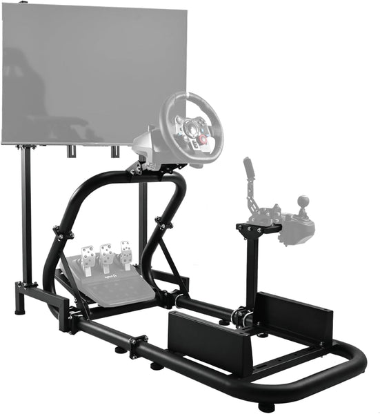 Dardoo Racing Simulator Cockpit Frame (50mm round tube) with Monitor Stand Fit for Logitech Thrustmaster Fanatec G29 G920 Racing wheel, Professional Cockpit Without Wheel Pedal and Handbrake