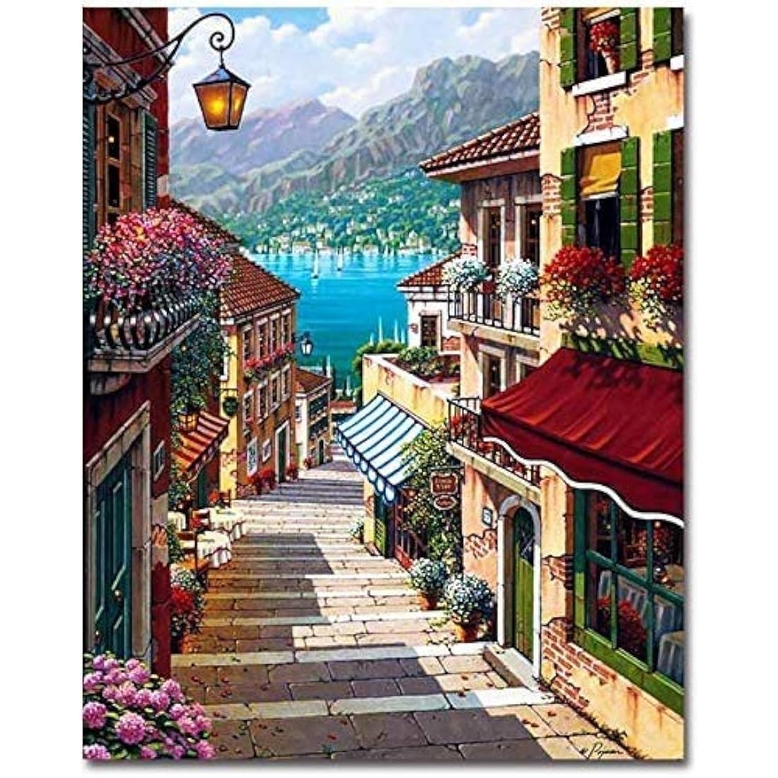 Painting by Number Kits for Kids or Beginner, DIY Canvas Oil Painting Kit for Adult with Paint Brushes Acrylic Pigment Drawing Paintwork 16x20inch Without Frame (Street Step)