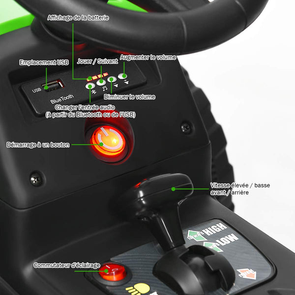 COSTWAY Ride on Tractor and Trailer, 12V Battery Powered Electric Kids Toy Car with Remote Control, LED Lights, USB & Bluetooth Music, Four Wheels Ride on Toys for Children Ages 3+(Dark Green)