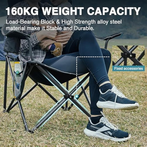 EVER ADVANCED Camping Chairs for Adults Heavy Duty Folding Chair Up to 160kg Oversized with High Back & Cup Holder & Side Pocket Comfy Camp Fold Up Chair