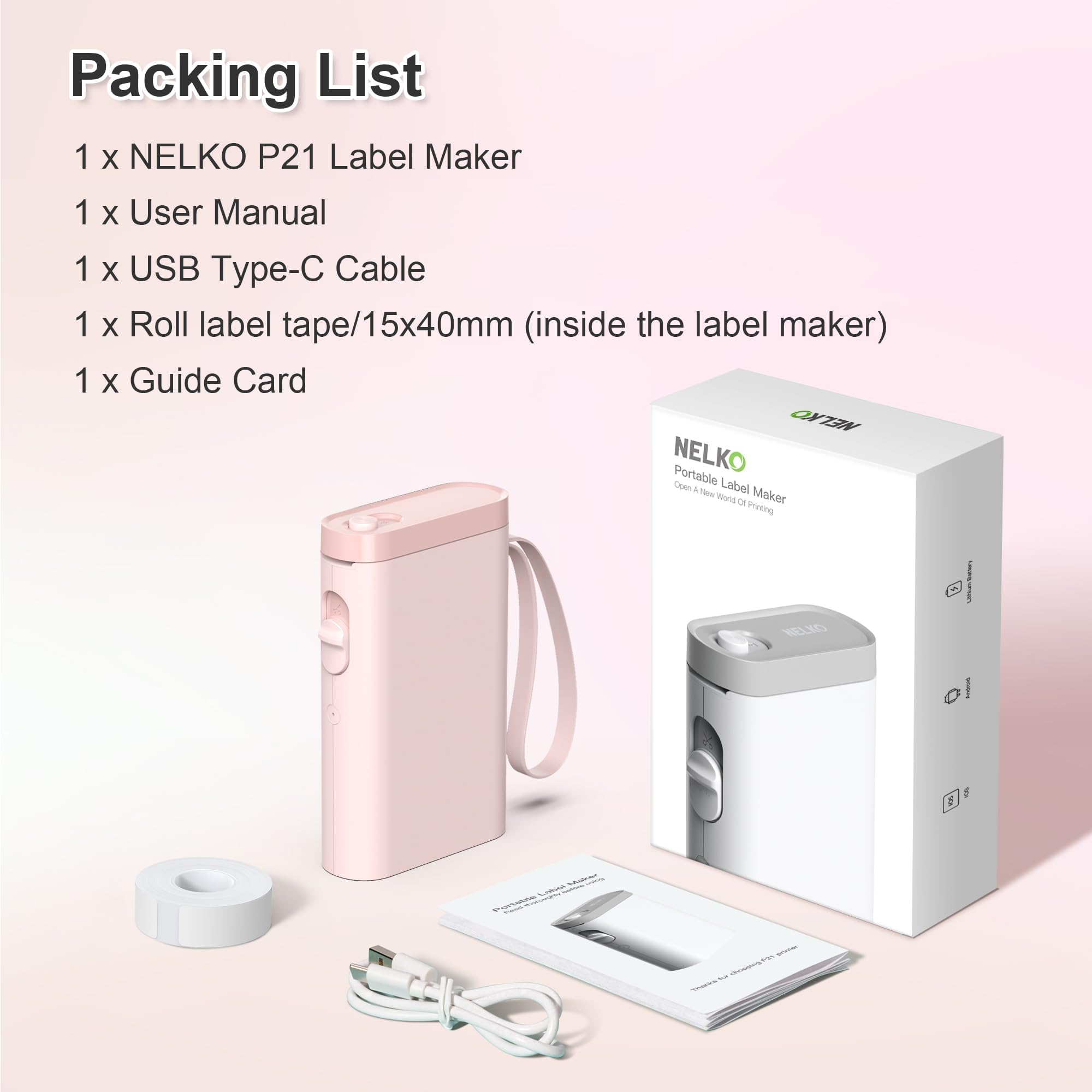 Nelko Label Maker Machine with Tape, P21 Portable Bluetooth Label Printer, Wireless Handheld Sticker Maker Mini Label Makers with Multiple Templates for Organizing Storage Barcode Office, White 1 pack