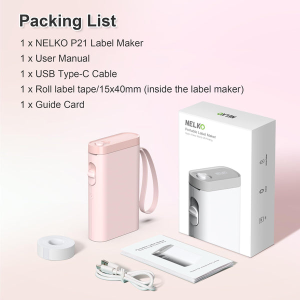 Nelko Label Maker Machine with Tape, P21 Portable Bluetooth Label Printer, Wireless Handheld Sticker Maker Mini Label Makers with Multiple Templates for Organizing Storage Barcode Office, White 1 pack