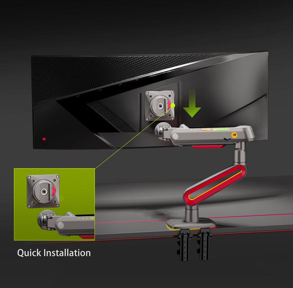 NB Ergonomic Monitor Stand for Screen 32 to 60 inch, RGB Ultrawide Curved Monitor Arm 49 57 inch - Load up to 20 kg, VESA 75 & 100 mm (Black)