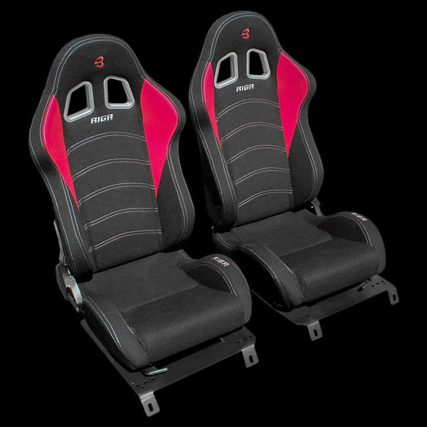 Set of Barbarian Reclining Bucket RIGA Racing Seats for MX5 Mk1 (NA Chassis) Mazda, Black Felt, Track, Race, Drift