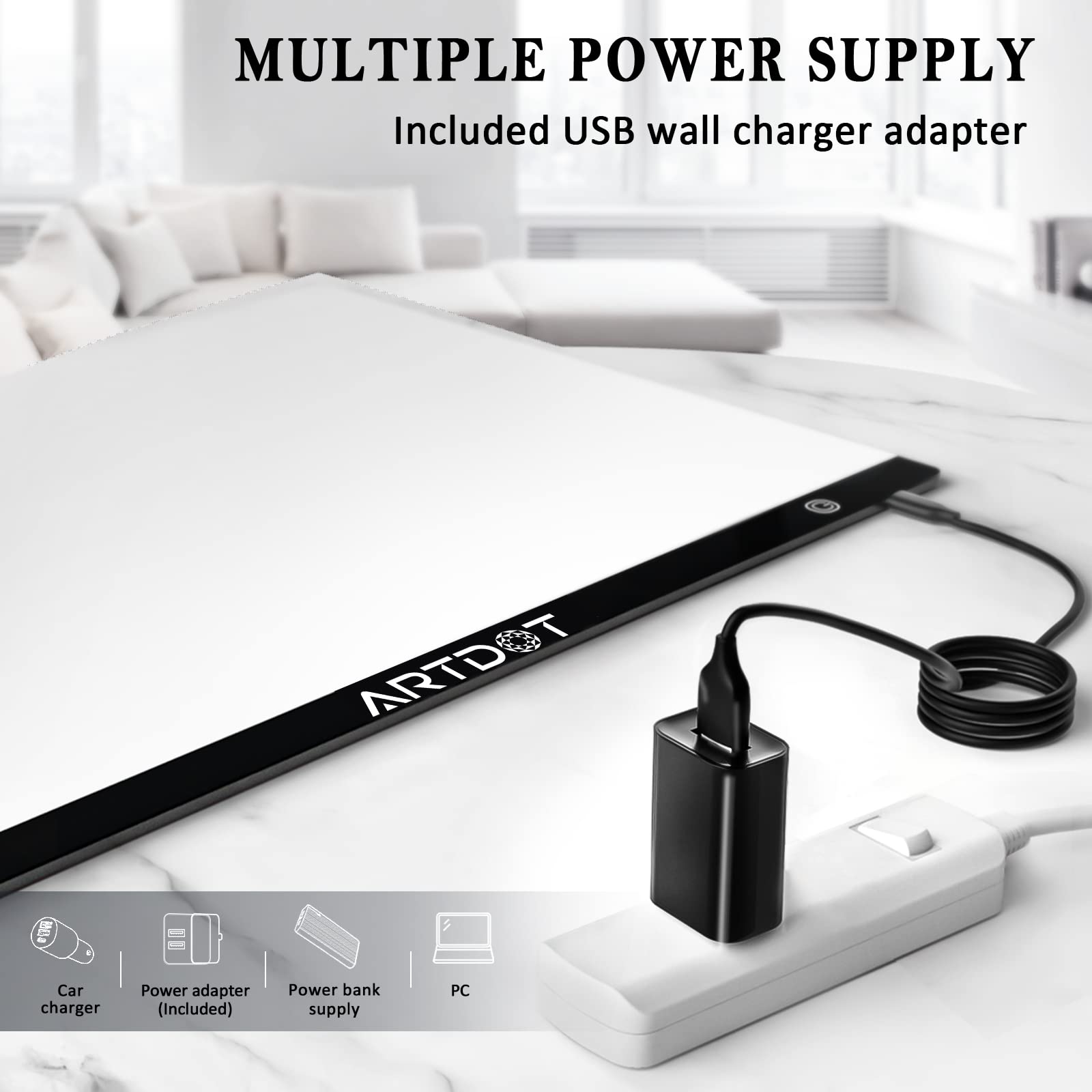 ARTDOT A2 LED Light Pad for Diamond Art USB Powered Light Board Kit, Adjustable Brightness with 12 Angles Stand and Clips (40 x 60cm)