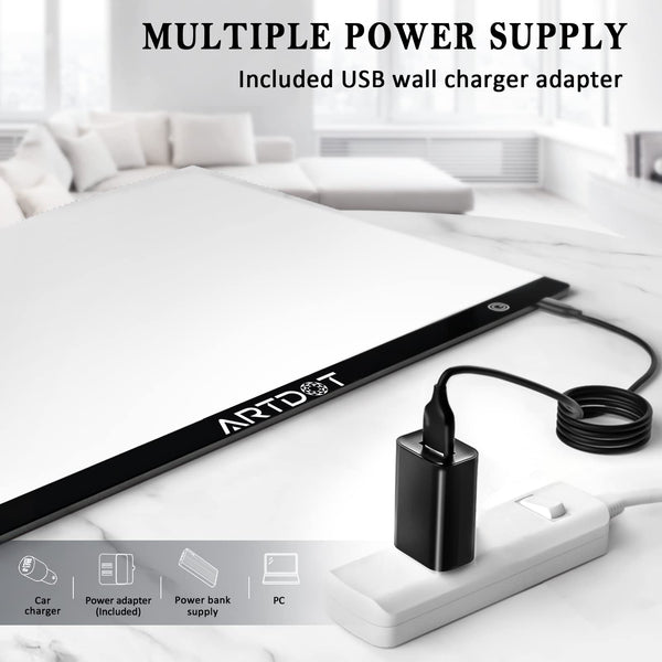 ARTDOT A2 LED Light Pad for Diamond Art USB Powered Light Board Kit, Adjustable Brightness with 12 Angles Stand and Clips (40 x 60cm)