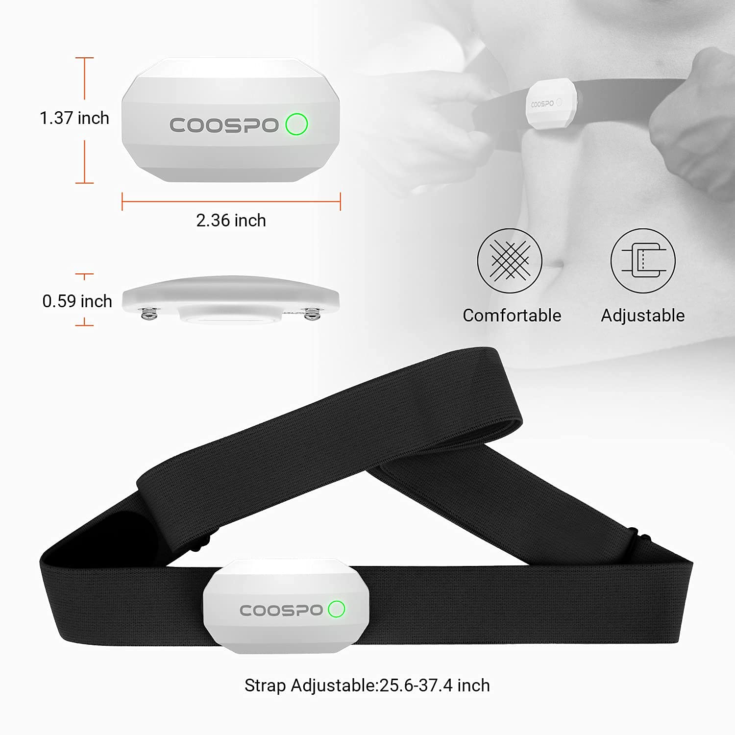 COOSPO Heart Rate Monitor Chest Strap,Bluetooth ANT+ Chest HRM for Running Cycling Gym Fitness, Heart Rate Monitors IP67 Waterproof Compatible with Strava Zwift Wahoo Garmin Polar Peloton App