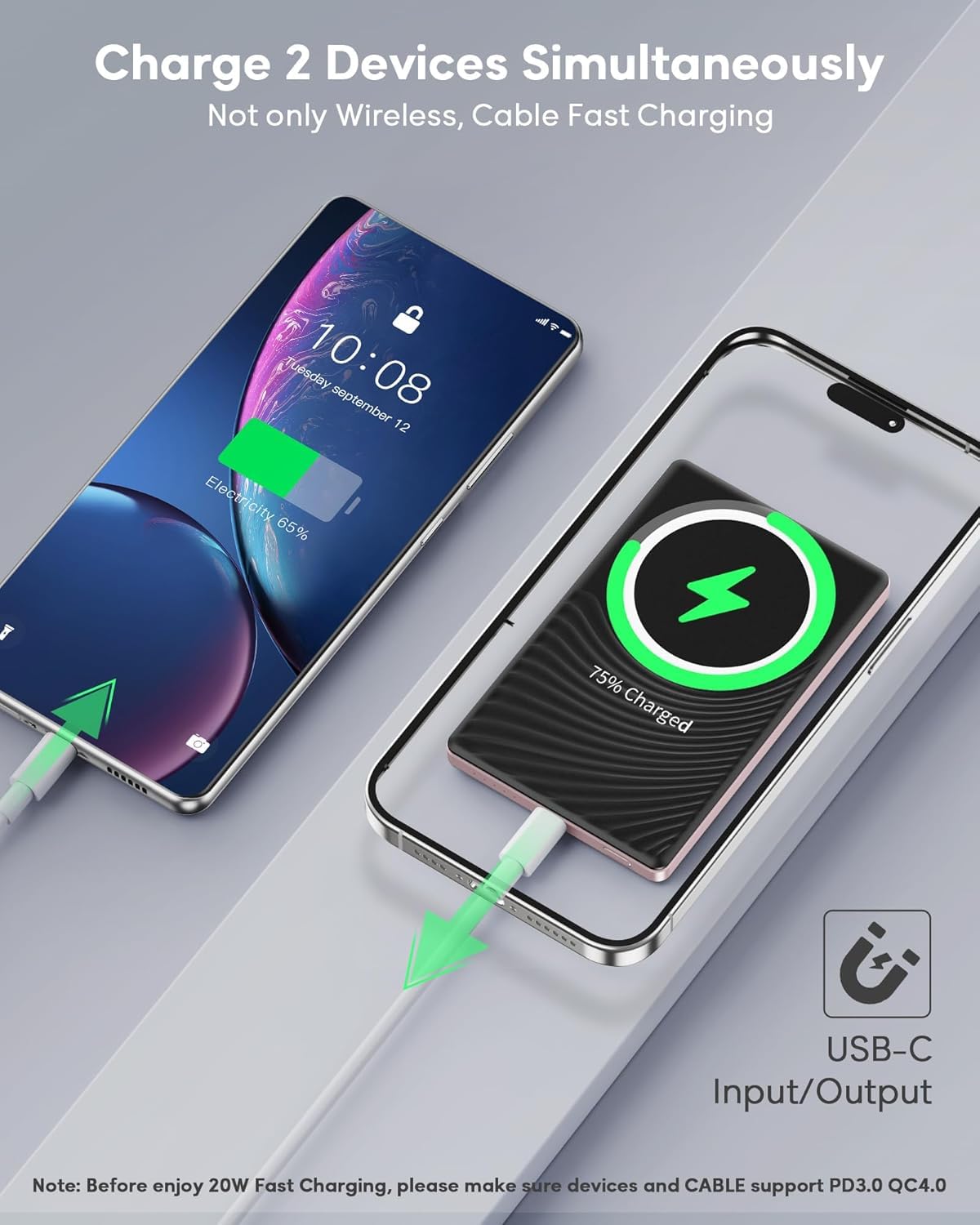 2025 Ultra Slim Power bank iPhone for Magsafe, 20W Super Fast Charging Powerbank Wireless Magnetic Portable Charger,USB C in&Out PD 3.0 Phone Battery Pack for i-Phone 16/15/14/13/12 Mini Plus Pro Max