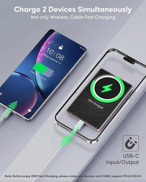 2025 Ultra Slim Power bank iPhone for Magsafe, 20W Super Fast Charging Powerbank Wireless Magnetic Portable Charger,USB C in&Out PD 3.0 Phone Battery Pack for i-Phone 16/15/14/13/12 Mini Plus Pro Max