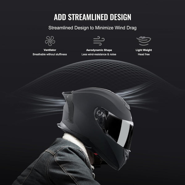 VEVOR Motorcycle Helmet, Full Face, Smart Street ABS & High Density Helmet with Bluetooth Slot & Interchangeable Lens, DOT Approved Comfortable Motocross Helmet, Fit for Youth & Adults