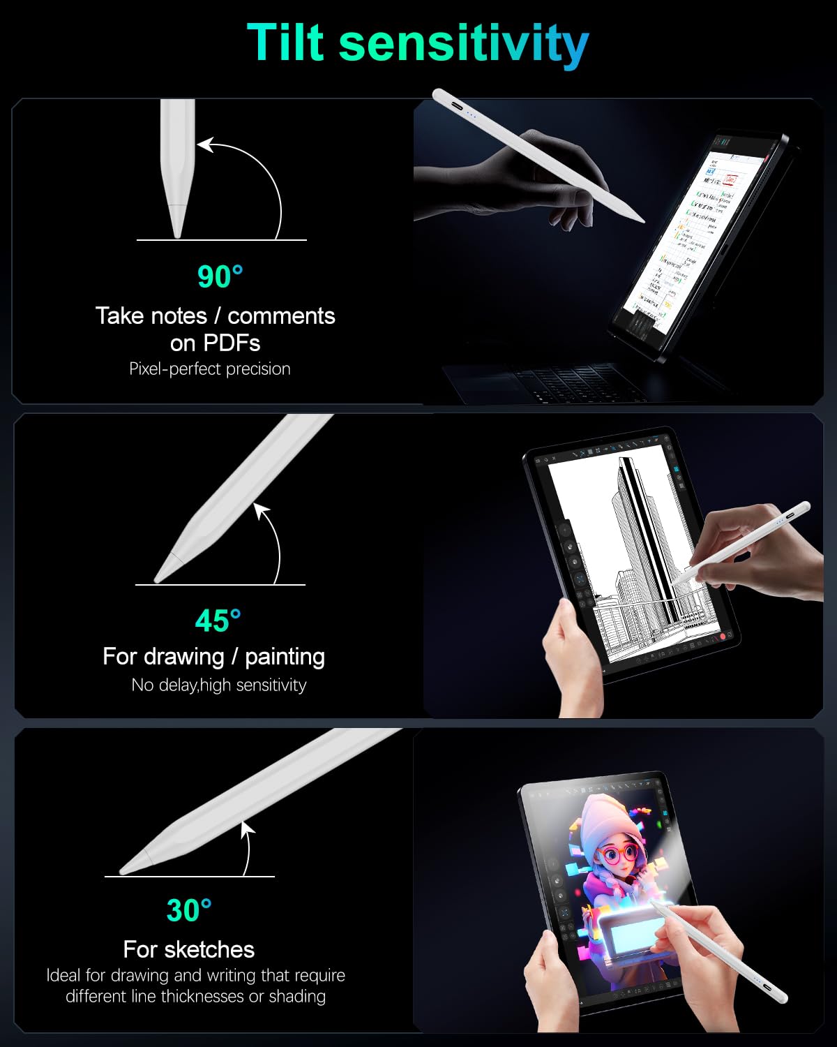 Variglas Pencil for iPad - 2018-2025 15 Minutes Fast Charging, Palm Rejection,Tilt Sensitivity, Stylus Pen Compatible with iPad Pro 11"/12.9"/13", 11/10/9/8/7/6th Gen, Air 3-6, Mini 5/6