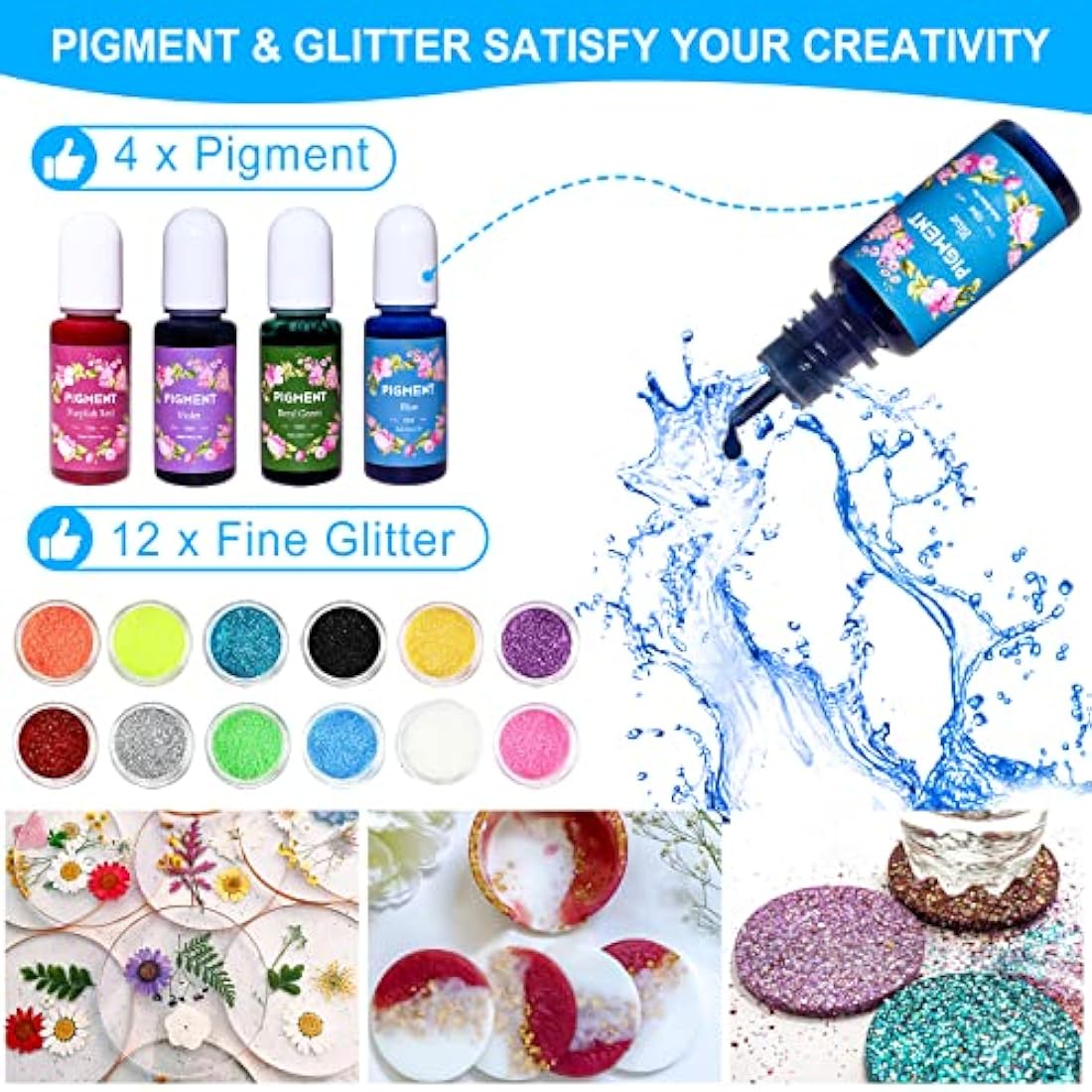 JDiction Epoxy Resin Coaster Kit - 16oz/ 474ml Crystal Clear Epoxy Resin Kit with Coaster Molds and Holder, Resin Pigment, Resin Glitter, Gold Flakes, Epoxy Resin Starter Kit for Jewelry DIY Coasters